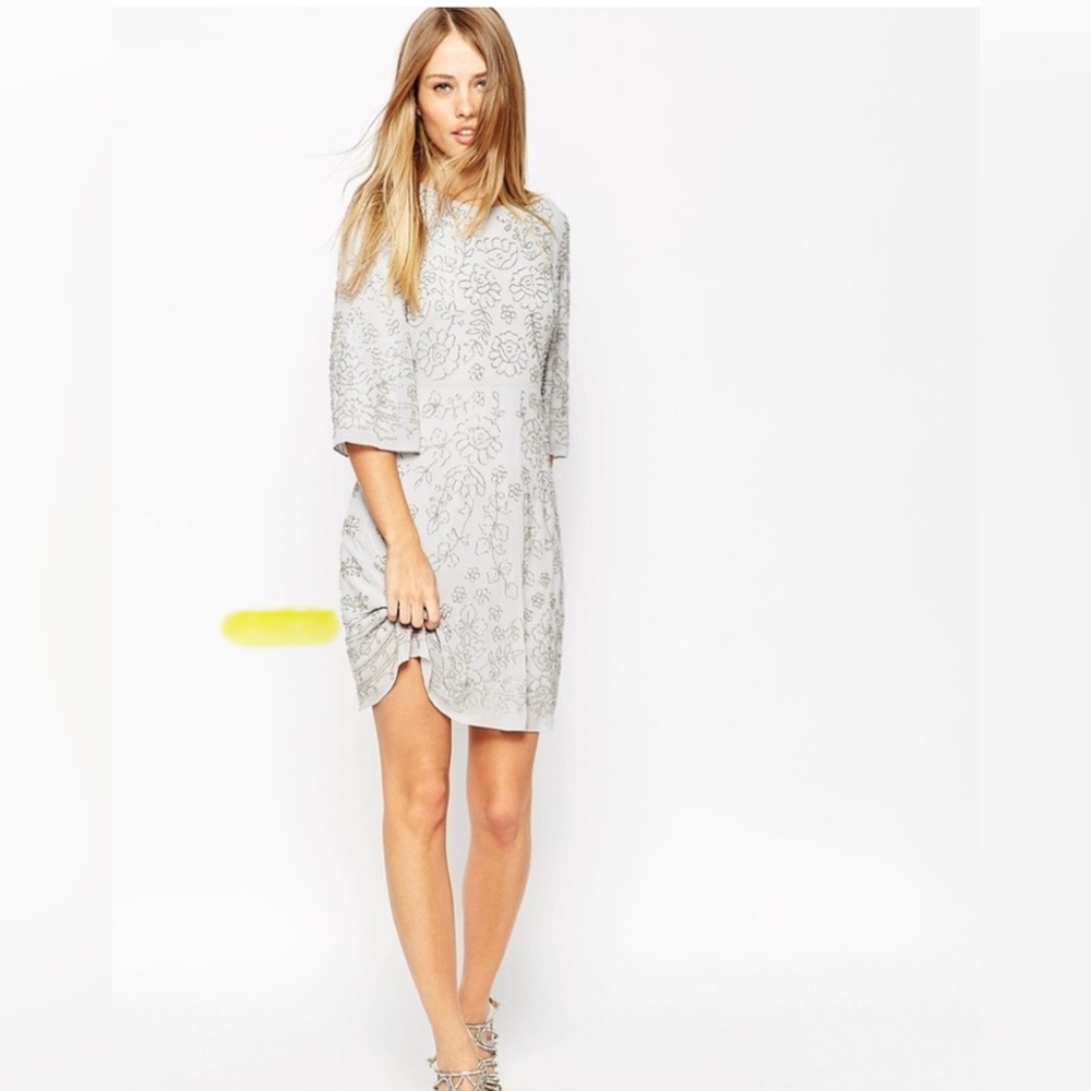Needle & Thread Gray Dolman Sleeve Mini Dress